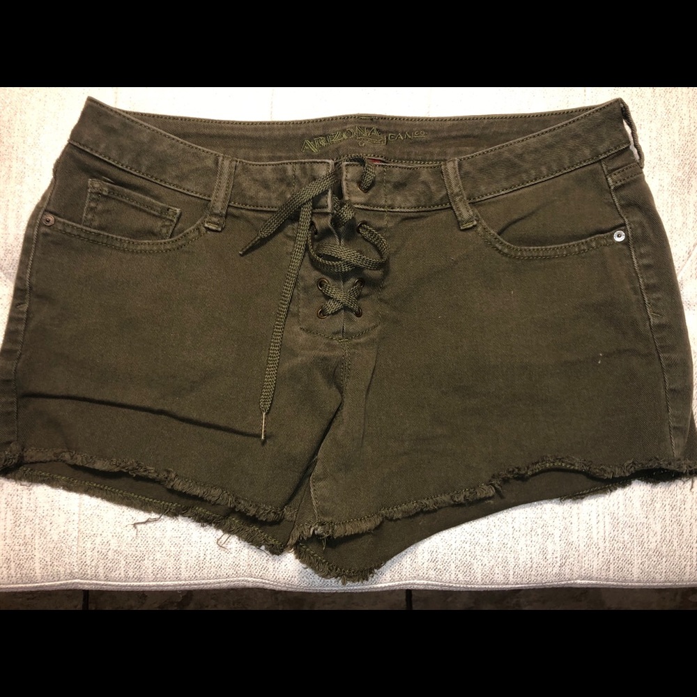 Olive Green Arizona Distressed Shorts